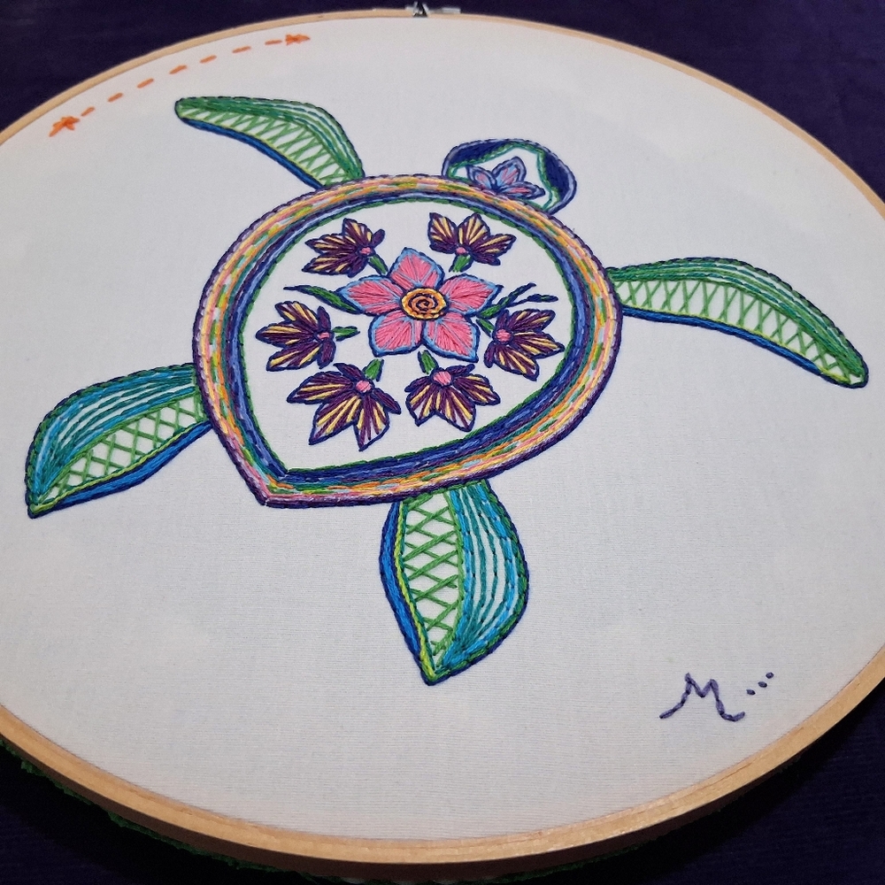 Sea Turtle Embroidery 10.5" Frame By Me - Picture 4 of 10